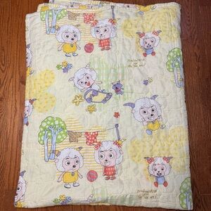 Vintage Pleasant Goat and Big Bad Wolf Anime Toddler Quilt Baby Blanket RARE